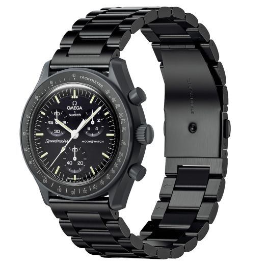 Bands for Moonswatch Watch,Metal Strap Compatible with Omega X Swatch Moonswatch Speedmaster Etc 20mm Watch,Quickly Release Swatch Omega Moonswatch Stainless Replacement Band (Black)