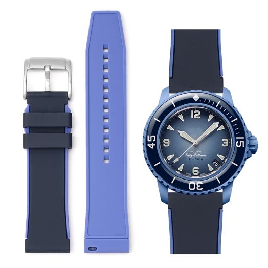 Stanchev Strap for Blancpain Swatch,22mm Soft Rubber Waterproof Replacement Strap for Blancpain x Swatch Fifty Fathoms Men Women Band (22mm, Navy & Blue)