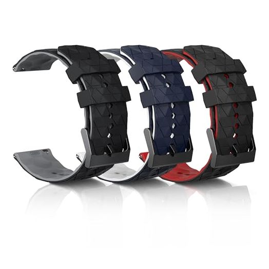 BONACE Compatible with 20mm 22mm Watch Bands,Quick Release Replacement Band for Galaxy Watch Series 6 5 4 Classic,Adjustable Rubber Straps Smart Watch Sport Wristband for Men Women 3 Pack (20mm, A)