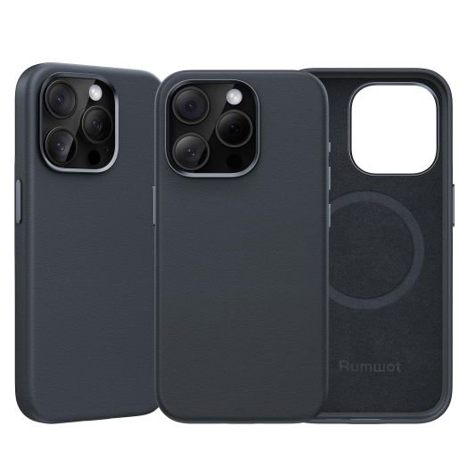 for iPhone 15 Pro Leather Case | Genuine Full Grain Leather| Compatible with MagSafe and Wireless Charging | Metal Buttons Camera Bezel | Slim Fit-Drop and Scratch Resistant (Navy Blue)