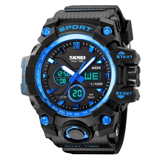 TCOINERY Men's Military Watch Digital Sports Outdoor Waterproof Watches with Date Multi Function Tactics LED Alarm Stopwatch Analog Watches 2197 Blue