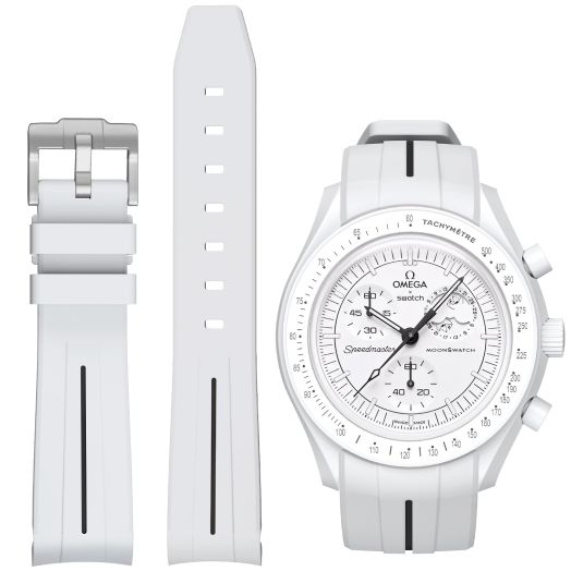 Bands for Moonswatch Watch,Curved No Gap Rubber Strap Compatible with Omega X Swatch Moonswatch Speedmaster/Rolex/SEIKO 20mm Watch,Swatch Omega Moonswatch Speedmaster Watch Replacement Band Men Women (White black line)