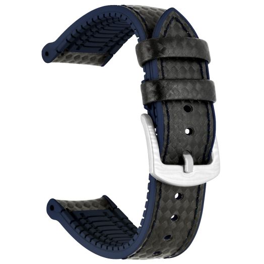SINAIKE Waterproof Silicone Watch Bands for Men Women Carbon Fiber Watch Straps 22mm Tapered Sport Replacement Band Blue Stitches