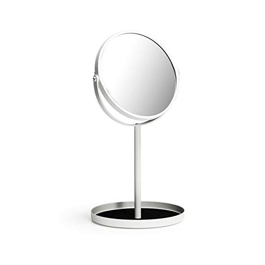 Ettori Makeup Mirror Dual Sided Vanity Mirror, 1X and 5X Magnification, 360 Swivel Round Mirror, No Light, White
