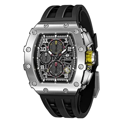 TSAR BOMBA Watch for Men, Luxury Square Watch Japan Quartz Movement Sapphire Glass Mens Watches with Chronograph 50M Waterproof Luminous Calendar Men's Wrist Watches