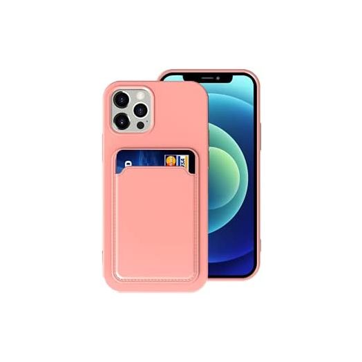 Silicone Card Case Compatible with iPhone 12/iPhone 12 Pro 6.1inch, Shock-Absorbing Protective Case with Card Holder, Slim Wallet Case Compatible with iPhone 12/12 Pro (2020 Release)-Pink Light