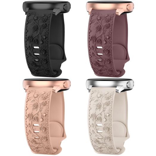 4 Pack Floral Engraved Band Compatible with Samsung Galaxy Watch 6/5/4 Band 40mm 44mm, Galaxy Watch 5 Pro 45mm,Galaxy Active 2,Galaxy Watch 3,20mm Soft Silicone Replacement Sport Strap for Women