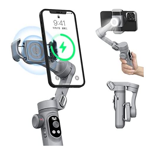 Professional Gimbal Stabilizer for Smartphone w/Wireless Charging OLED Display LED Light Focus Wheel, 3-Axis Phone Gimbal Stabilizer for iPhone 13 12 11 Pro/Max/Xs Galaxy S21-AOCHUAN Smart X Pro