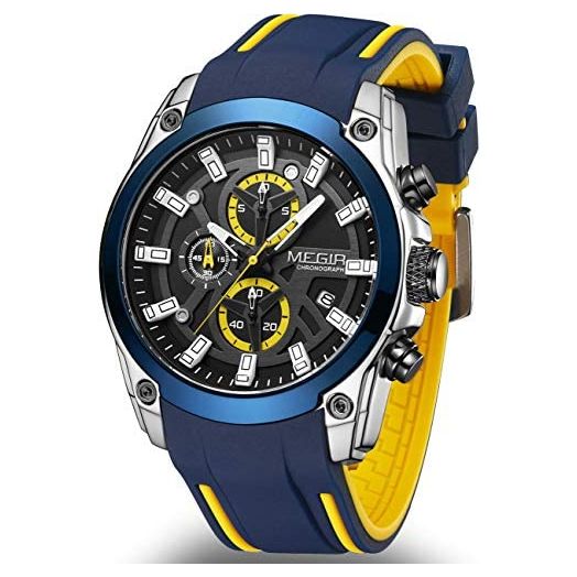 MEGIR Men's Sport Quartz Watches with Chronograph Luminous Auto Calendar Waterproof Function Silicone Strap