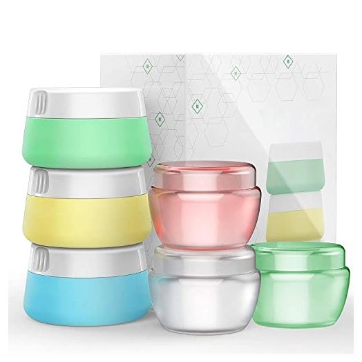 6 Pack Travel Accessories Bottles Containers Sets, Silicone & PP Cream Jars for toiletries, Compact Travel Size Containers with Hard Sealed Lids for Face Hand Body Cream (6 Pieces)