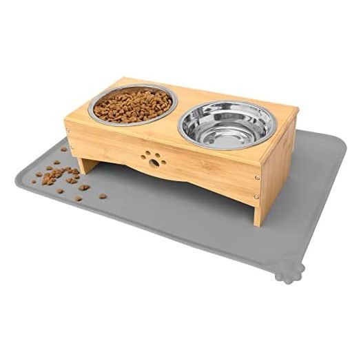 Raised Dog Bowls Stand for Small to Medium Dogs, Bamboo Elevated Dog Food and Water Bowls Feeder Holder