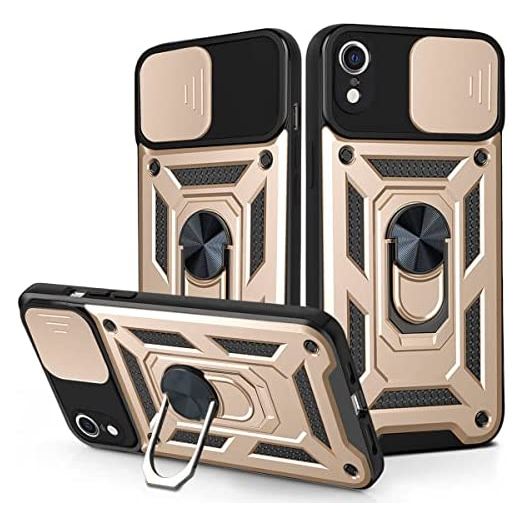 Hitaoyou iPhone xr case with Camera Cover,iPhone xr Phone Case, iPhone xr case with Stand Military Grade Shockproof Heavy Duty Protective with Magnetic Car Mount Holder Cases for iPhone xr Gold