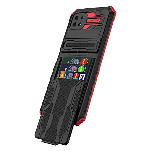 Celero 5G Phone Case Boost Mobile, Samsung Galaxy A22 5G Case, Niuuro Wallet Case with Credit Card Holder Stand Kickstand Slim Rugged Shockproof Heavy Duty Defender Armor Protective Phone Case - Red