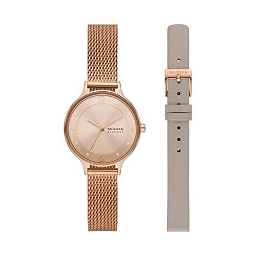 Skagen Women's Anita Lille Quartz Watch with Stainless Steel Strap, Rose Gold, 12 (Model: SKW1150SET)