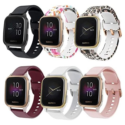 ViCRiOR Bands Compatible with Garmin Venu/Venu Sq, Silicone Floral, 6PCS