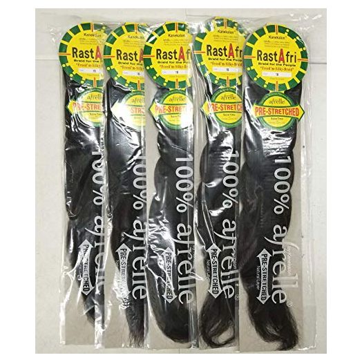 RastAfri Pre-Stretched Silky Braiding Hair (#1B, Off Black) (Pack of 5)