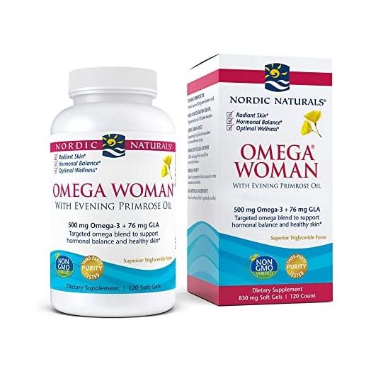 Nordic Naturals Omega Woman, Lemon - 120 Soft Gels - 500 mg Omega-3 + 800 mg Evening Primrose Oil - Healthy Skin, Hormonal Balance, Optimal Wellness - Non-GMO - 60 Servings