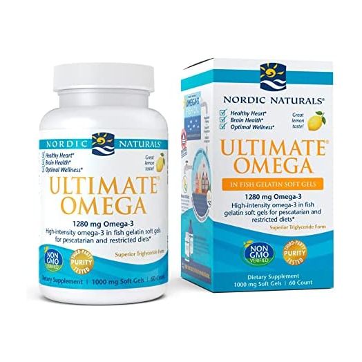 Nordic Naturals Ultimate Omega in Fish Gelatin, Lemon Flavor - 60 Soft Gels - 1280 mg Omega-3 - High-Potency Fish Oil Supplement - EPA & DHA - Promotes Brain & Heart Health - Non-GMO - 30 Servings