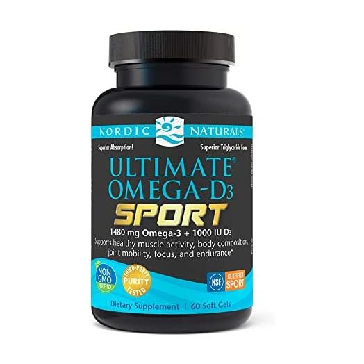 Nordic Naturals Ultimate Omega-D3 Sport, Lemon - 60 Soft Gels - 1480 mg Omega-3 + 1000 IU Vitamin D3 - NSF Certified - Supports Muscle, Bones, Focus & Endurance - 30 Servings
