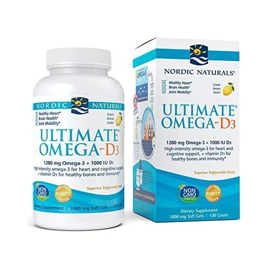 Nordic Naturals Ultimate Omega-D3, Lemon Flavor - 120 Soft Gels - 1280 mg Omega-3 + 1000 IU Vitamin D3 - Omega-3 Fish Oil - EPA & DHA - Promotes Brain, Heart, Joint, & Immune Health - 60 Servings