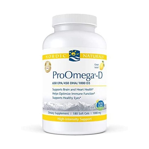 Nordic Naturals ProOmega-D, Lemon Flavor - 180 Soft Gels - 1280 mg Omega-3 + 1000 IU D3 - High-Potency Fish Oil - EPA & DHA - Brain, Eye, Heart, Joint, & Immune Health - Non-GMO - 90 Servings