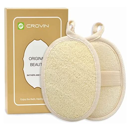 CROVIN Natural Loofah Sponge for Exfoliating and Invigorate Your Dead Skin - Lufa Body Scurbber Clean Your Body Deeply Pack of 2