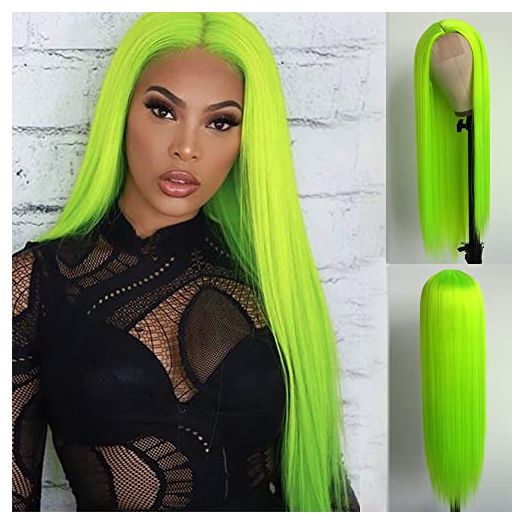 Aubree Fluorescent Green Wigs Neon Long Straight Synthetic with Baby Hair
