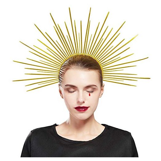 Fantherin Women’s Mary Halo Crown Headband Zip Tie Spiked Halo Crown Goddess Headpiece Headdress for Cosplay Halloween Costume Party (Gold)
