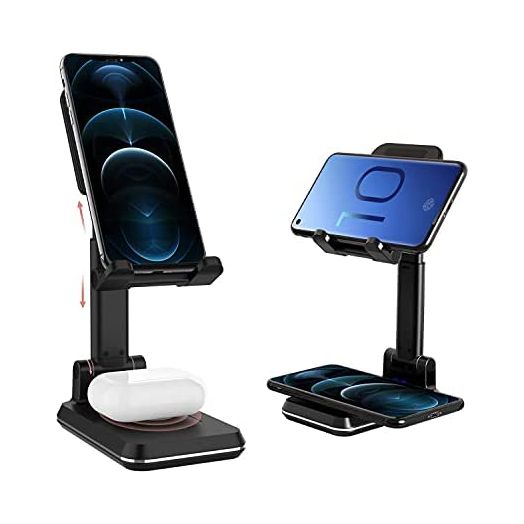 Kertxin 2 in 1 Wireless Charger,Dual Wireless Charging Dock,Qi Charging Phone Desk Stand Holder Angle Height Adjustable for iPhone 13/13 Pro/12/12 Pro/11 Pro/XS/XR/X/8P,AirPods,Samsung S21/S20/S10