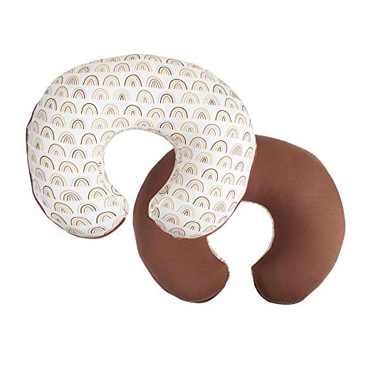 Boppy Nursing Pillow Cover –Organic Cotton Fabric | Spiced Rainbow & Solid Rust Clay Side | Fits Bare Naked | Original & Luxe Breastfeeding Pillow | Awake Time Only