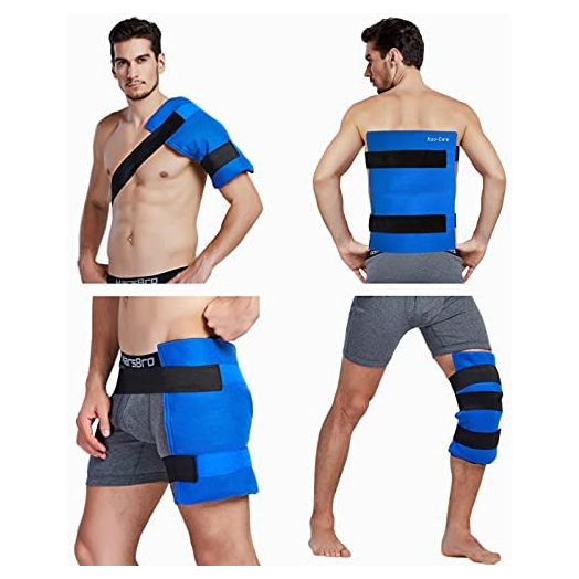 Koo-Care Large Flexible Gel Ice Pack & Wrap with Straps for Hot Cold Therapy - Pain Relief for Shoulder Rotator Cuff, Back, Hip, Knee Replacement Surgery, Shin Splint Injuries Reusable - 11" x 14"