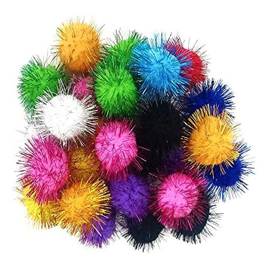 60 Pcs Cat Balls Toys, 1.8 Inch Sparkle Balls, Tinsel Glitter Pom Pom Balls Cat's Favorite Toys, Random Color