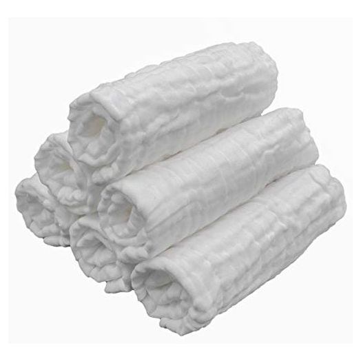 LollyBanks Baby Muslin Washcloth, Natural 100% Cotton Baby Wipes, Multipurpose Cloths for Newborn Face Towel, Bath, Burpcloth, Bib. Registry or Shower Gift. Pack of 6 White Washcloths.