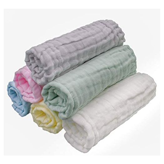LollyBanks Baby Muslin Washcloth, Natural 100% Cotton Baby Wipes, Multipurpose Cloths for Newborn Face Towel,Bath,Burpcloth, Bib ,Registry or Shower Gift, Pack of 6 Multicolor
