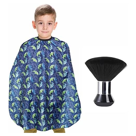 Kids Barber Cape with Neck Duster Brush, Professional Salon Hair Cutting Cape with Adjustable Snap Closure