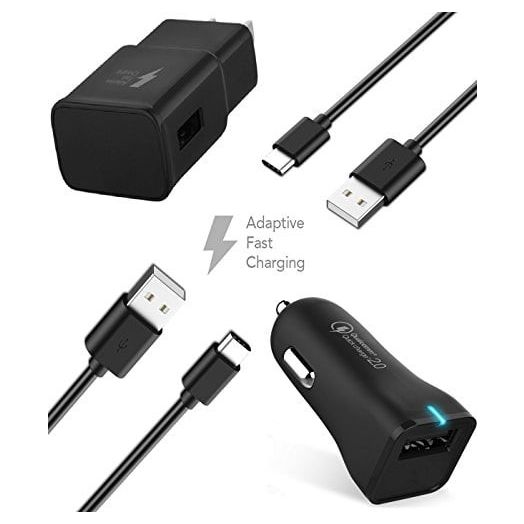 Ixir Samsung Galaxy S8 Charger! Adaptive Fast Charger Type-C Cable {Wall Charger + Car Charger + 2 Cables} True Digital Adaptive Fast Charging uses dual voltages for up to 50% faster charging!