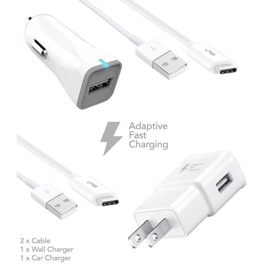 Ixir ZTE nubia Z11 Max Charger Fast Type-C 6 ft 2.0 Cable Kit by TruWire - (1 Fast Car Charger+ 1Wall Charger+2 Type-C Cables) True Digital Adaptive Fast Charging up to 50% faster!