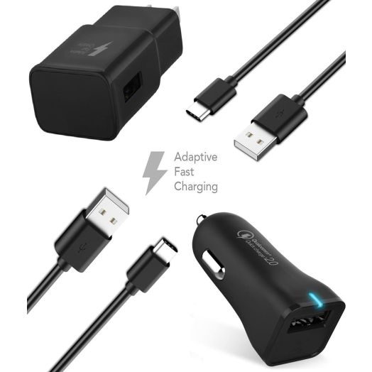 Ixir Samsung S8 Adaptive Fast Charger Type-C 2.0 Cable Kit by Ixir - {Wall Charger + Car Charger + 2 Cables} True Digital Adaptive Fast Charging uses dual voltages for up to 50% faster charging!
