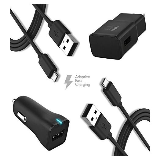 Ixir Motorola Moto Z Play Charger Type-C Cable Kit by TruWire {Wall Charger + Car Charger + 2 Cable} True Digital Adaptive Fast Charging uses dual voltages for up to 50% faster charging!