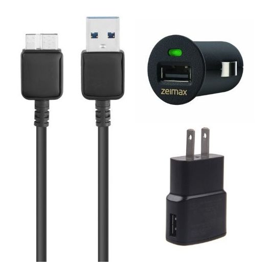Ixir Zeimax® Cable, Car & Wall Charger Set -Includes (1) 3 Ft Cable, (1) Car Charger, and (1) Wall Charger. 3FT Cable USB 3.0 Data Sync & Charging Cable for Samsung Galaxy S5 V i9600 (Black)