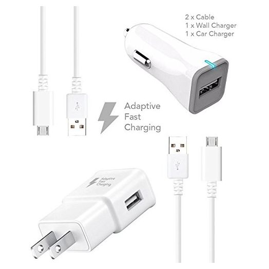 Ixir Samsung Galaxy Adaptive Fast Charger Micro USB 2.0 Cable Kit by TruWire {Wall Charger + Car Charger + 2 Cable} S7 Adaptive Fast Charger 50% faster charging!