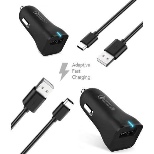 Ixir Samsung Galaxy S8 / S8 Edge Charger! Adaptive Fast Charger Type-C Cable {2 Car Chargers + 2 Type-C Cables} True Digital Adaptive Fast Charging uses dual voltages for up to 50% faster charging!