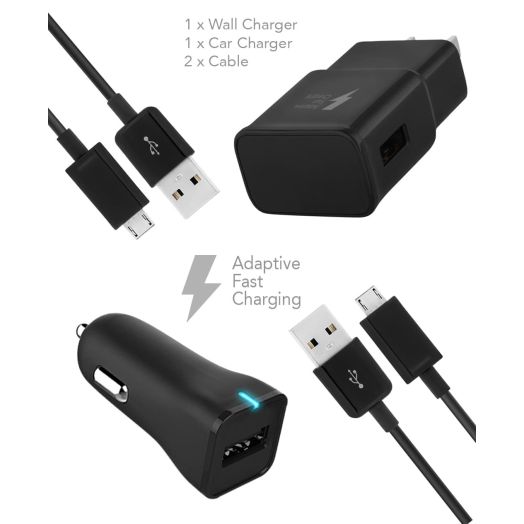 Ixir Motorola Moto M Charger Fast Micro USB USB 2.0 Cable Kit by TruWire - (1 Fast Car Charger+ 1Wall Charger+2 Micro USB Cables) True Digital Adaptive Fast Charging for up to 50% faster charging!