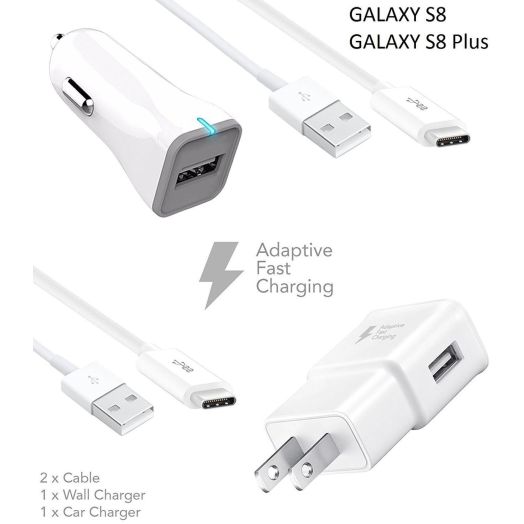 Ixir Samsung Galaxy S8 Charger! Adaptive Fast Charger Type-C Cable {2 Car Chargers + 2 Type-C Cables} True Digital Adaptive Fast Charging uses dual voltages for up to 50% faster charging!