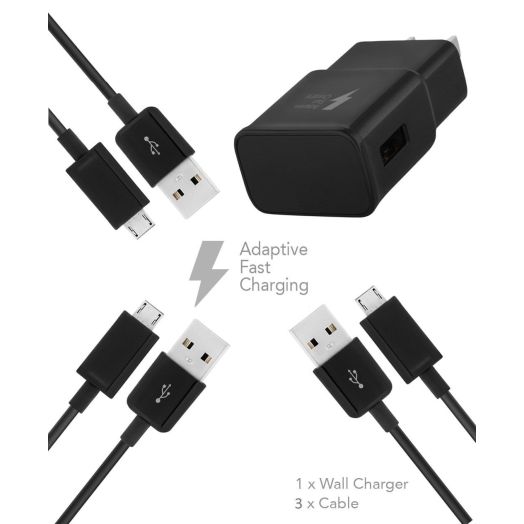 Ixir Samsung Galaxy A8 Charger Micro USB 2.0 Cable Kit by Ixir - (Wall Charger + 3 Cables) True Digital Adaptive Fast Charging uses dual voltages for up to 50% faster charging!