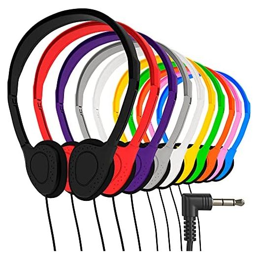 Maeline Bulk On-Ear Headphones with 3.5 mm Headphone Plug - 20 Pack - Multi