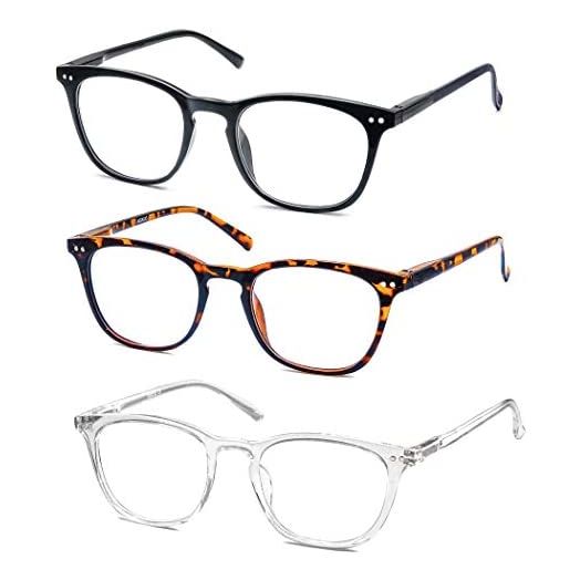 Reading Glasses Women Men Stylish Readers 1.0 Lightweight Frame Glasses for Reading Black/Tortoise/Clear (3 Pack)