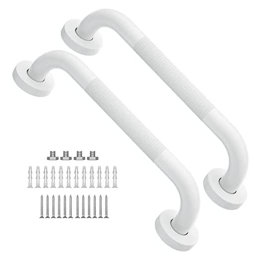 Munzong 12 Inch Anti Slip Shower Grab Bar Oil Rubbed White, Bathroom Grab Bar, Knurled Bathroom Balance Bar