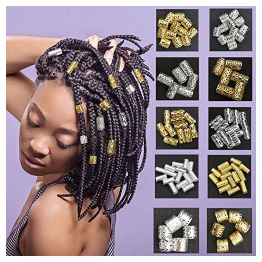 Flosius 100 PCS Iron Dreadlock Beads Metal hair jewelry for Women Braids Gold Hair Accessories Silver Hair