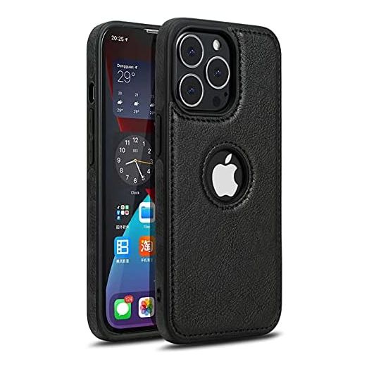JAROIE Classy Design Luxury Leather Phone Case for iPhone 13 Pro Max Non-Slip Grip Full Body Ultra Slim Protective Case (2021,6.7”) (Black)